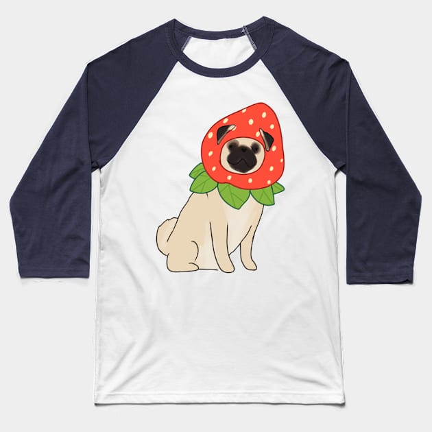 Pug illustration strawberry dog Baseball T-Shirt by Mayarart